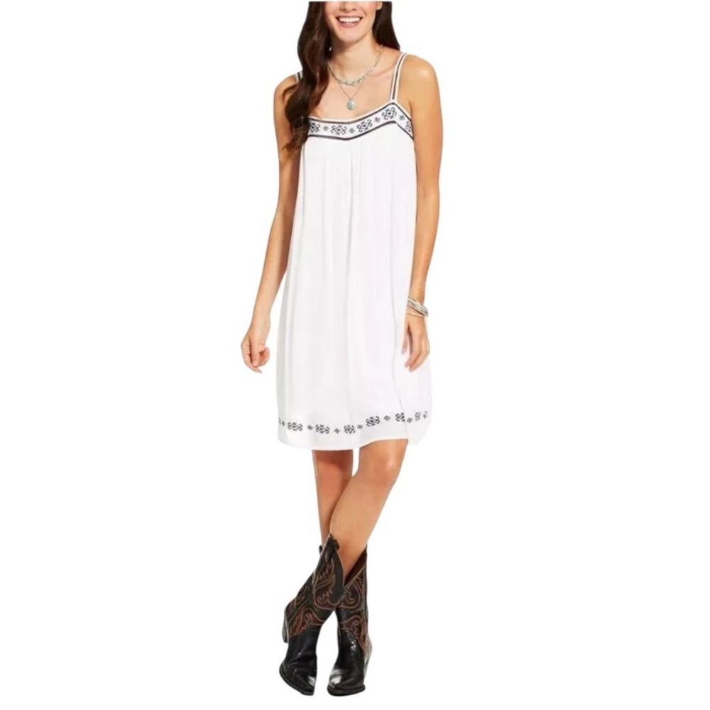 Ariat‎ Dress Women Medium White Gauze Embroidered Western Brandy Mini Boho